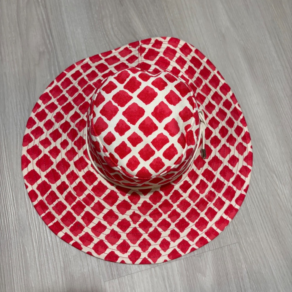 Coach Hat Women Red White Diamond Lozenge Print Cotton Sun F84246 Size XS/S NWT - Picture 4 of 15